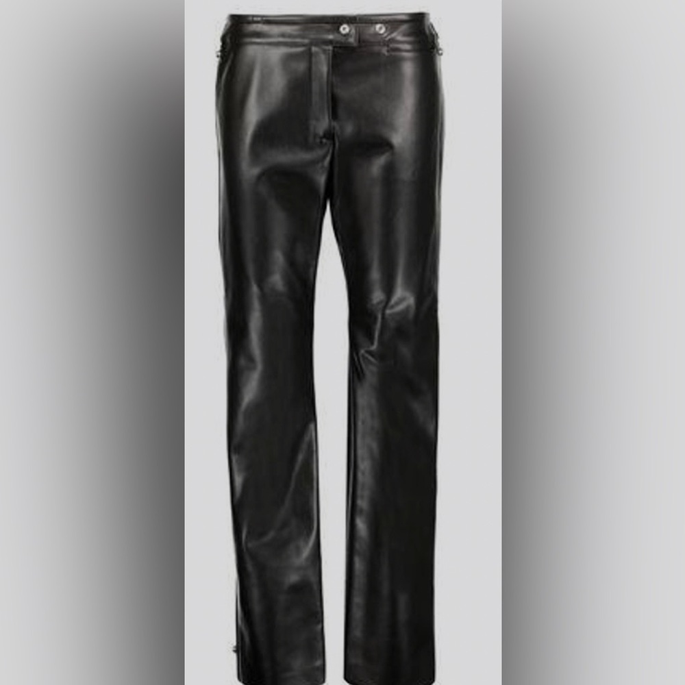 WOMAN SVANBORG EMBELLISHED FAUX LEATHER STRAIGHT-LEG PANTS BLACK